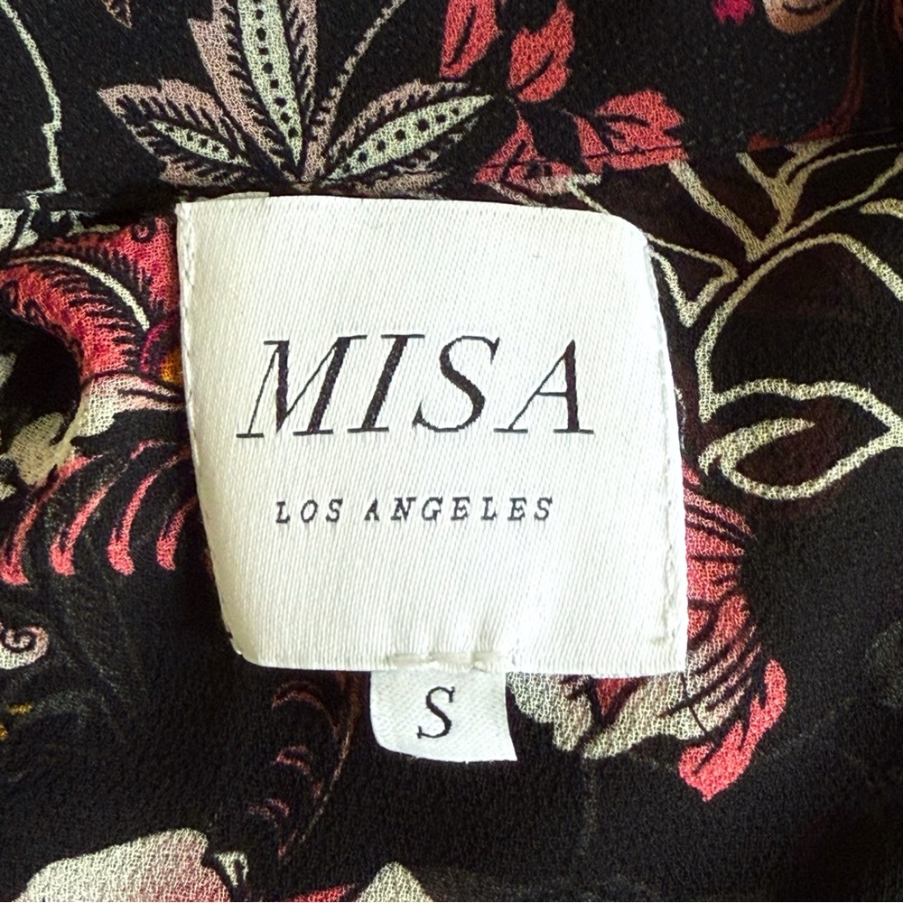 MISA MAYLI BLACK PINK WHITE FLORAL PRINT LONG SLEEVE COLLARED BUTTON UP DRESS - Picture 13 of 17